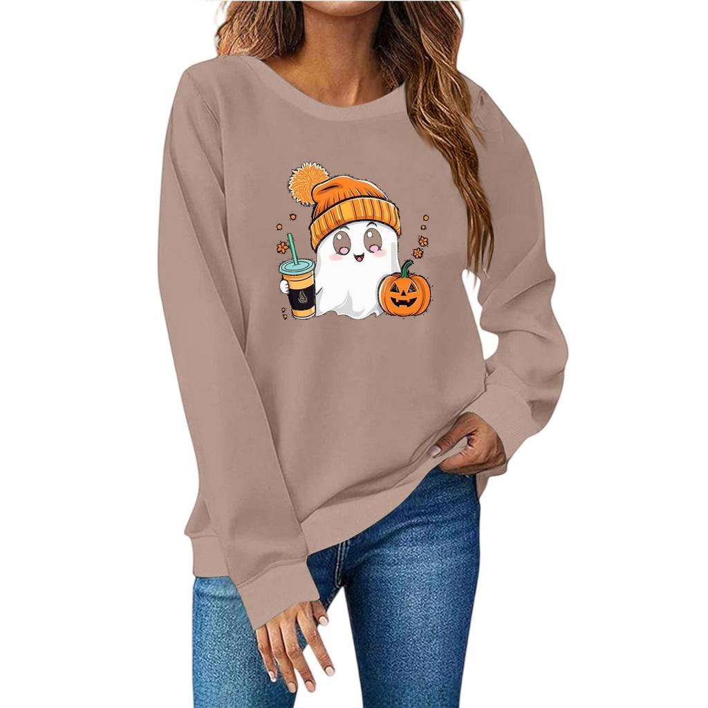 Женская мода повседневный принт повседневный длинный рукав круглый вырез толстовка топ