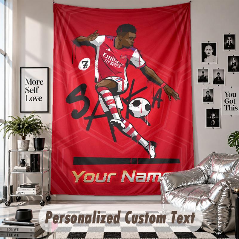 Custom Tapestry Wall Hanging, Bukayo Saka Personalized Name Text Home Wall Decor