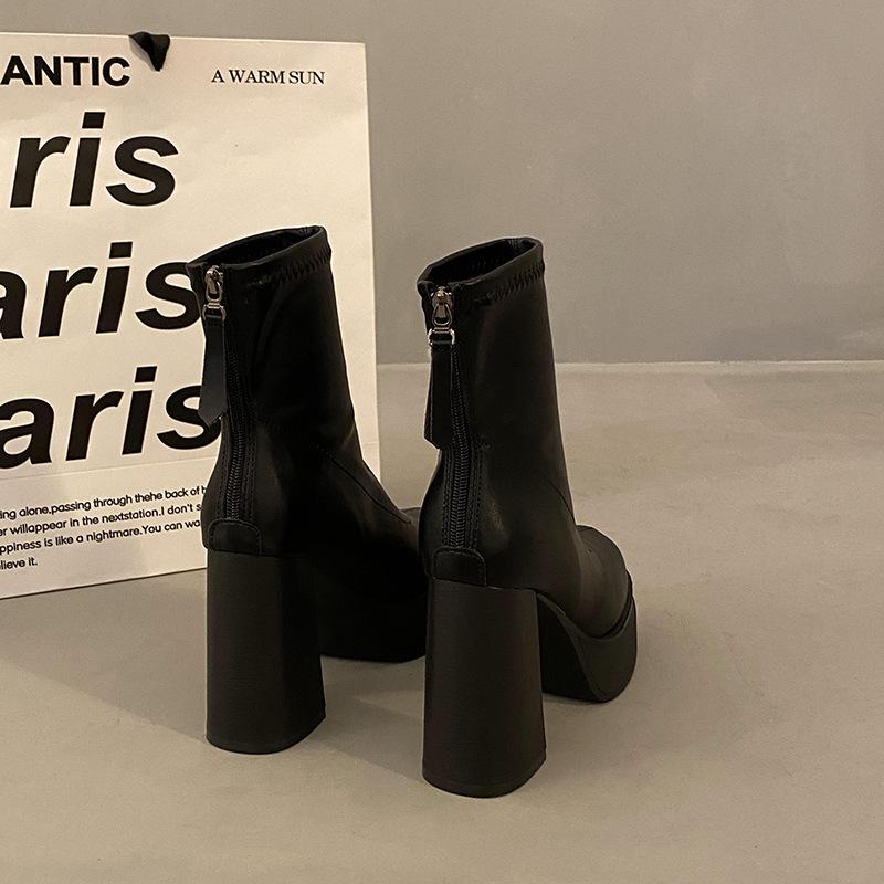 Черные короткие сапоги Fried Street на высоком каблуке для женщин, осень 2025, новая мода, милый стиль с юбкой, сапоги для мужчин небольшого роста