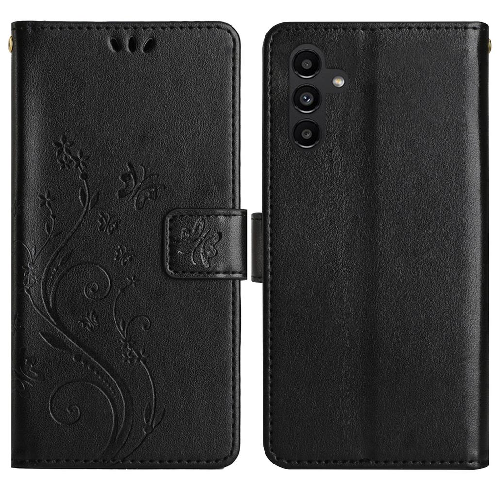 Для Samsung Galaxy S24 FE Кожаный кошелек-чехол с тиснением Цветок Бабочка, чехол для телефона с ремешком