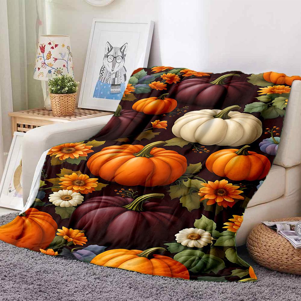 1pc Pumpkin Harvest Blanket, Lightweight Flannel Throw Blanket for Sofa, Bed, Travel, Camping, Living Room, Office, Couch, Chair, a0922073