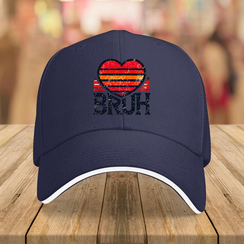 BRUH Heart Retro Sunset Graphic Baseball Cap Polyester Adjustable Casual Streetwear Unisex Adult Hat