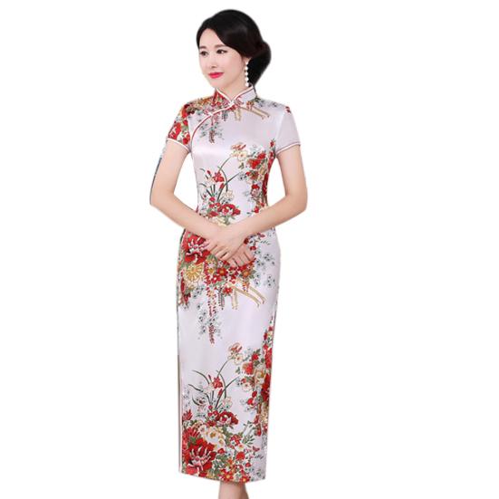 Женское платье Cheongsam с коротким рукавом и цветочным принтом в китайском стиле