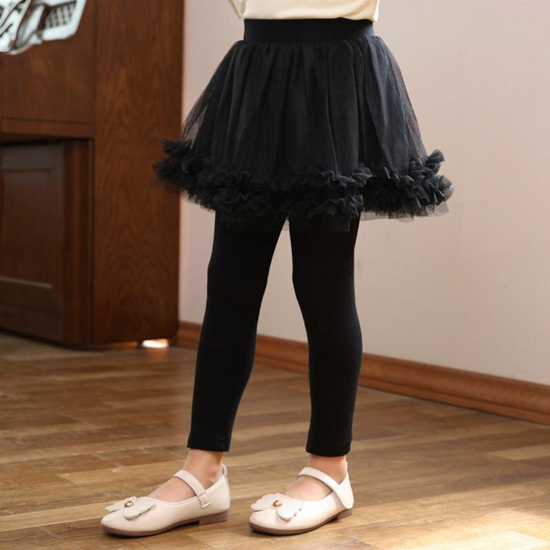 Children's Pantskirt Girls Culottes Fake Two-piece Mesh Skirt and Pants Sweet Fluffy Skirt Pants