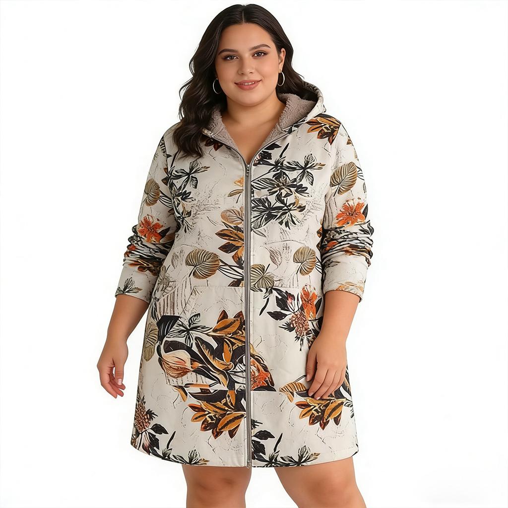 Печатные повседневные пальто большого размера Винтажные толстовки на молнии с длинным рукавом Женские пальто Повседневная женская теплая карманная куртка из флиса с цветочным принтом