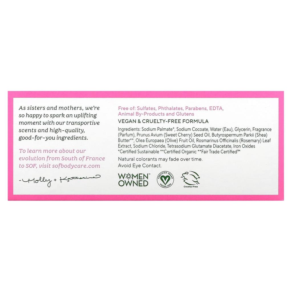 SoF French Milled Bar Soap with Organic Shea Butter, Cherry Blossom Scent, 170g (6oz)