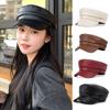 Black Pu Leather Berets Korean Style Retro Painter Cap Casual Vintage Beret Hat  for Girls