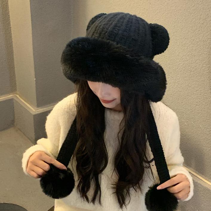 Осенне-зимняя шапка Женская модная плюшевая шапка с медвежьими ушками Защита от холода Защита ушей Флисовая теплая шапка