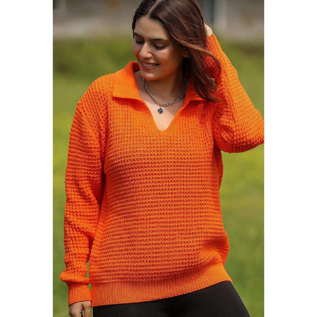 V Polo Neck Thessaloniki Rice Knitted Long Sleeve Comfortable Fit Winter Thick Knitwear Knitted Sweater