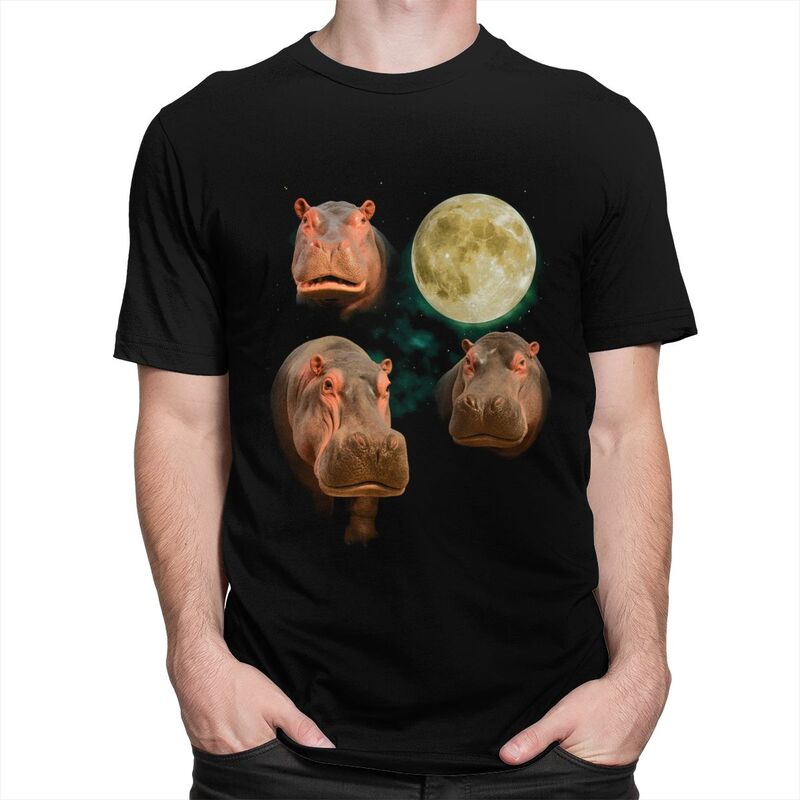 Three Moon Hippos T Shirt Men Women Short Sleeves Novelty Graphic Clothing Streetwear Loose Oversized 100 Cotton Camisetas