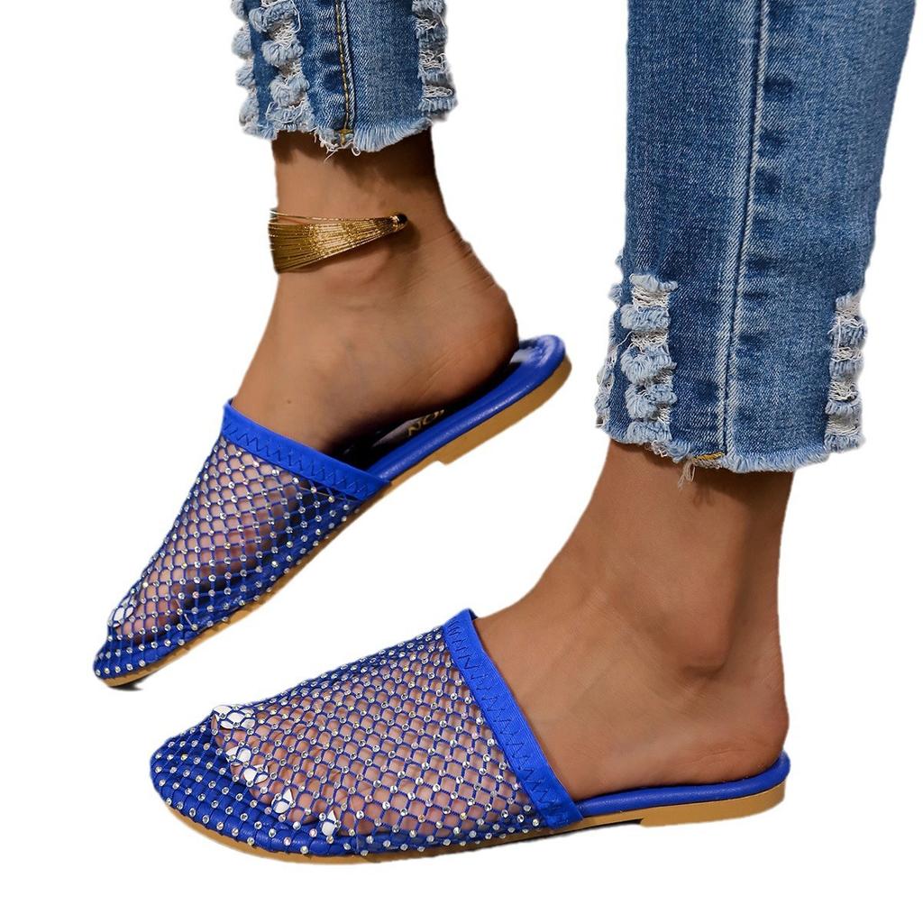 Модные женские тапочки Роскошные с круглым носком Полые танкетки Бриллиантовые Сексуальные балетки Банкетные сандалии Стразы Модные Уличные Нескользящие тапочки