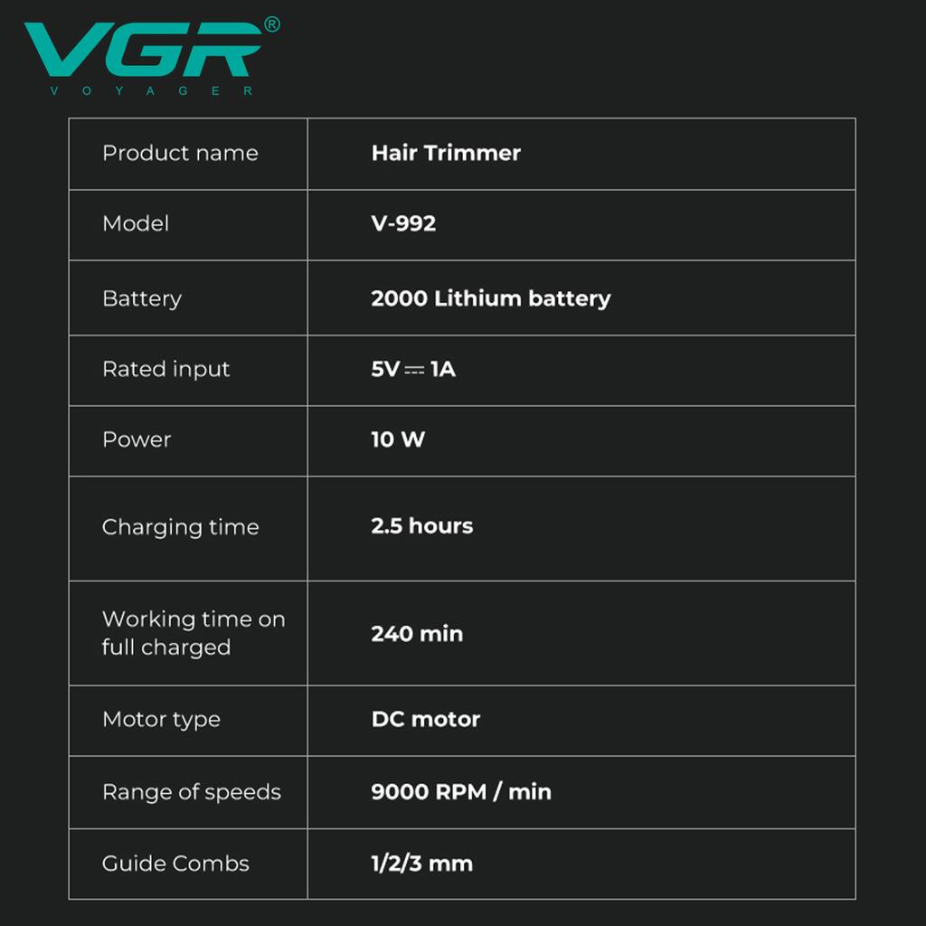 Оригинальная машинка для стрижки VGR V-992 с масляной головкой, триммер для волос, профессиональная беспроводная машинка для стрижки от парикмахера, электрическая машинка для стрижки волос, металлический триммер для волос, цифровой дисплей