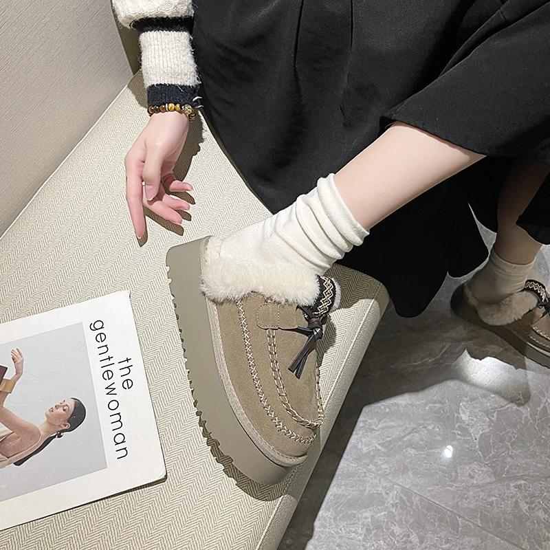 Fashion Women's Fashion Baotou Slippers Winter New Round Head Suede Deep Mouth Thick Sole Anti-slip Wear-resistant Flat Shoes