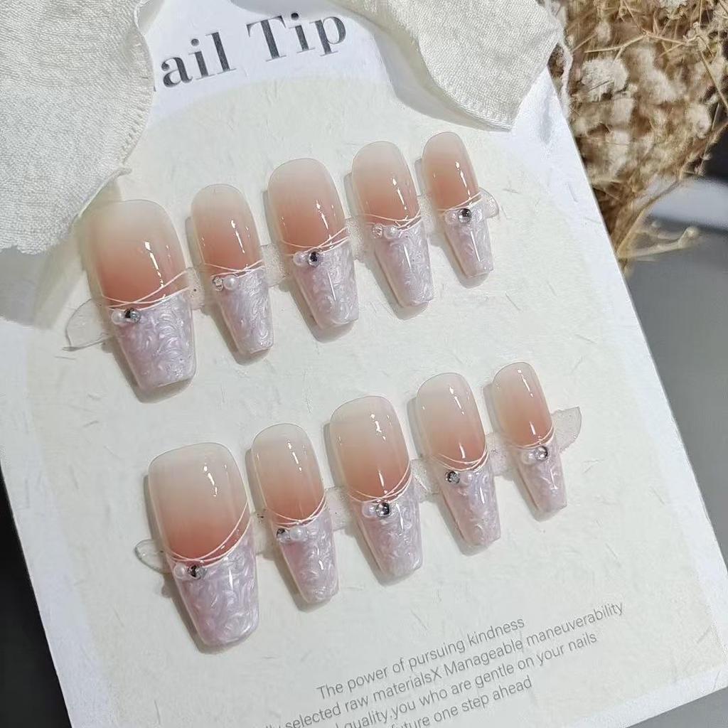 Набор из 10 штук типсов для французского маникюра S203 из перламутра - Средняя лестница, Чистый стиль