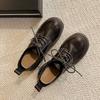 Washed Shrinkage Leather Thick-soled Lace-up Loafers Women's New Thick-heeled Versatile Small Leather Shoes Single Shoes