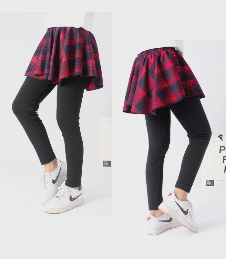 Детские весенние леггинсы в корейском стиле в клетку с юбкой из хлопка и кашемира