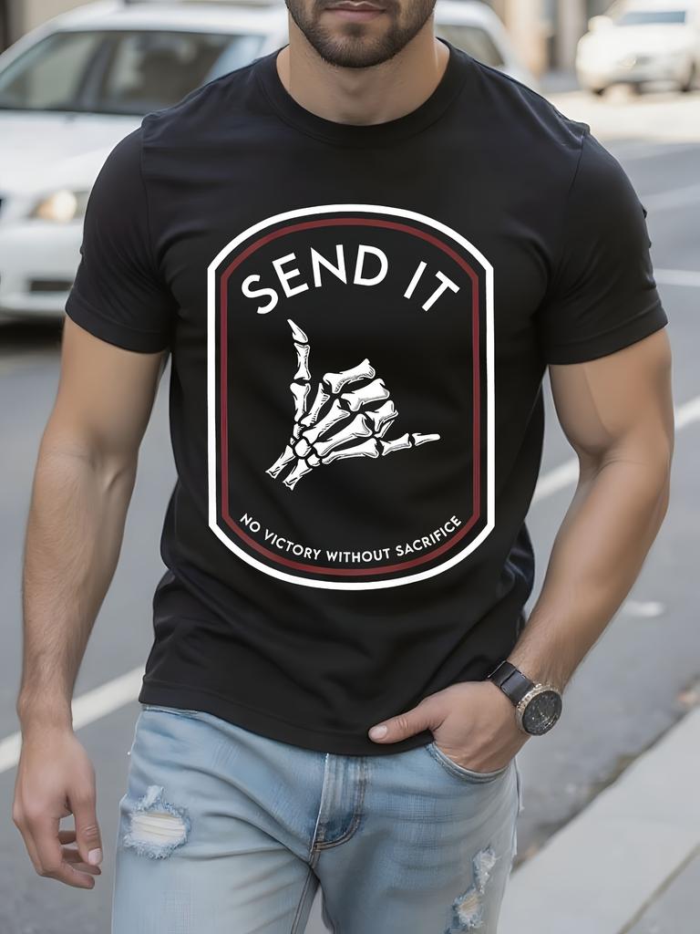 Black Graphic Tshirt SEND IT Skeleton Hand Print Tee Soft...