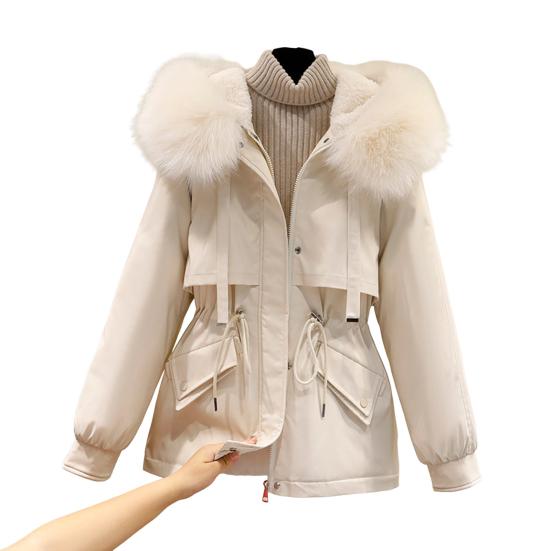 Длинные рукава на талии, застежка-молния, пуговицы, карманы, женское пальто, зимнее пальто из искусственного меха с капюшоном на флисовой подкладке, пуховик средней длины, женская верхняя одежда