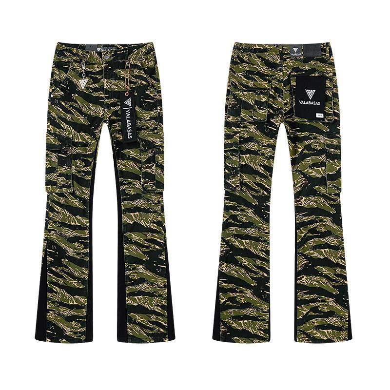 Distressed Washed Denim Jeans Men Slim Fit Flared Leg Embroidery Rhinestone Vintage Streetwear