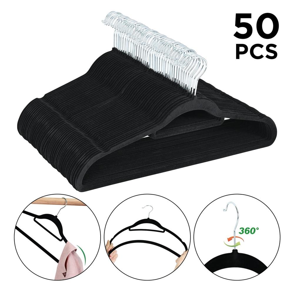 Премиальные вельветовые вешалки, 50 штук, нескользящие, прочные, сверхпрочные вешалки для пальто, крючок с вращением на 360 градусов, органайзер для шкафа, экономящий место