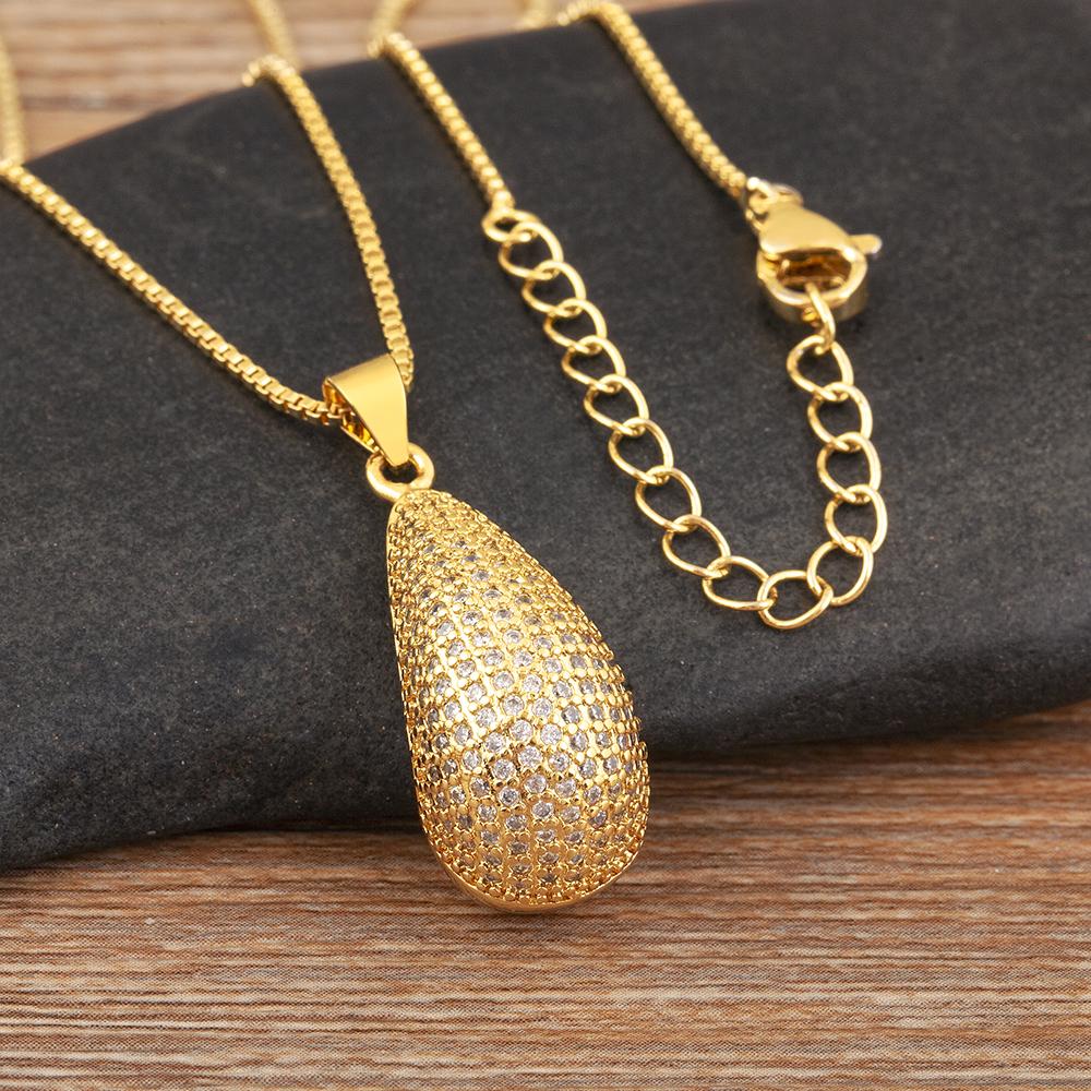 Nidin New Fashion Waterdrop Shape Hollow Design Charm Pendant Necklace For Women Men Shiny Crystal Zircon Jewelry Accessories