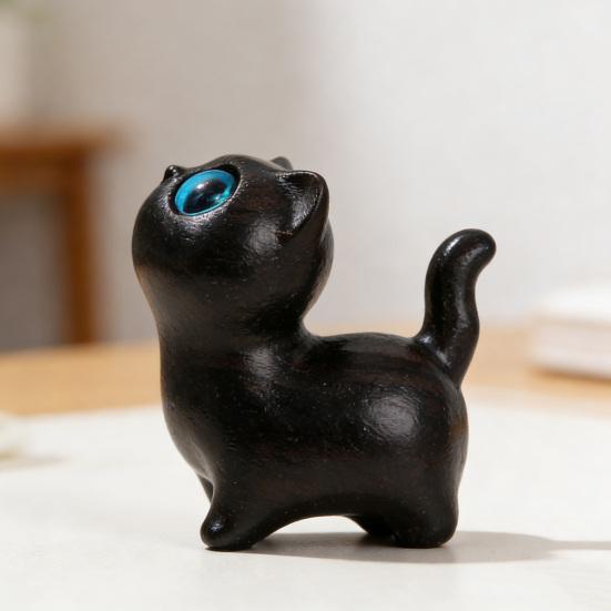 Ручная работа Черная Кошка Скульптура Маленькая Мультяшная Кошка Скульптура Рустик Мини Фигурка Кошки Милый Домашний Декор Подарок для Любителей Кошек Коллекционеров