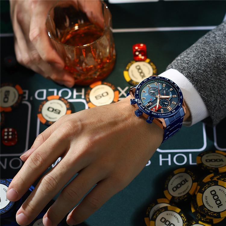 CURREN Мужские многофункциональные спортивные часы со стальным ремнем, мужские модные повседневные часы с шестью контактами