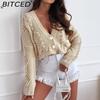 Fall/Winter Cardigan Jacket - Long Sleeve Button-Up Loose-Fit Crochet Lace-Up Sweater for Women