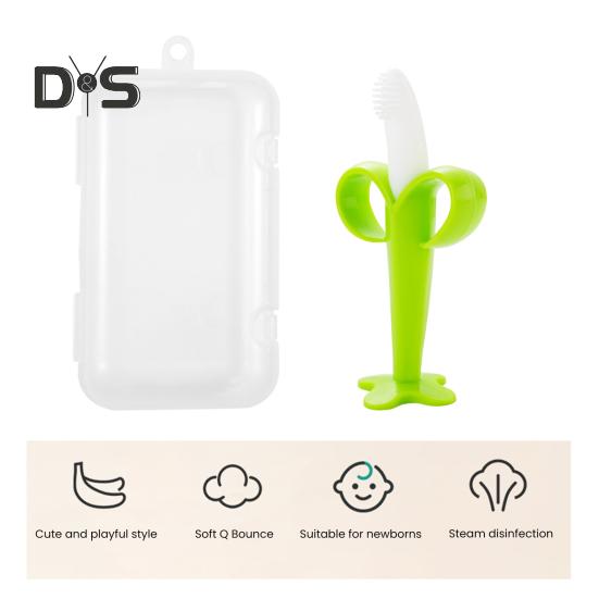 Игрушка для прорезывания зубов у младенцев с ящиком для хранения, пищевой полипропиленовый силикон без запаха, яркий цвет, успокаивающий обезболивающий банановый прорезыватель для зубов, гигиена полости рта для малышей