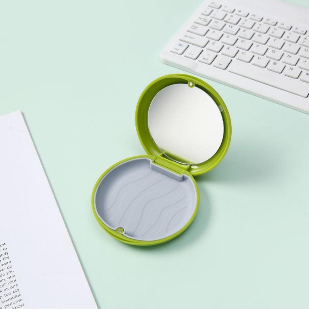 Orthodontic Retainer Storage Case with Mirror, Portable ABS Silicone Box