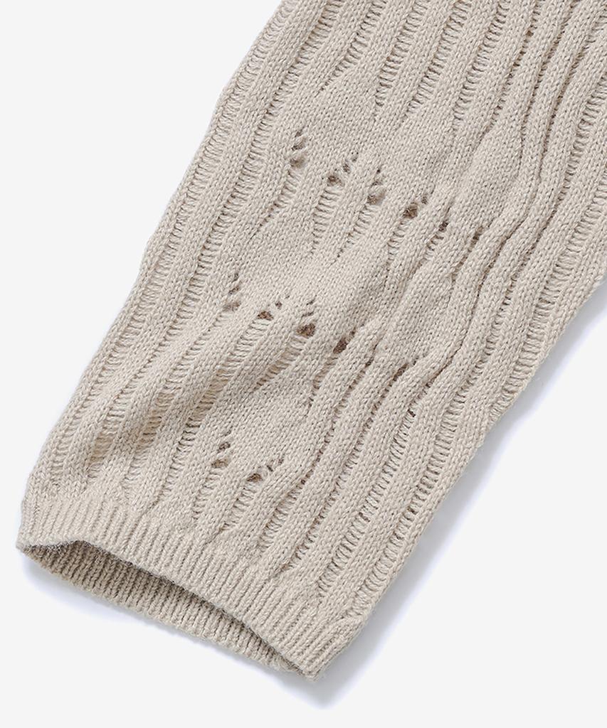 NOIRER FOR WOMAN Wool Damaged Boat Neck Knit Top (Beige)