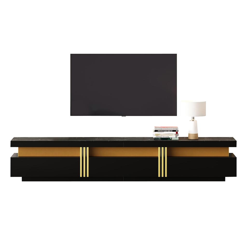 TV Cabinet TV Board Three Drawers, TV Stand for TVs Up To 90 Inches, TV Table Living Room, Dining Room, Bedroom, Ink. 200cm, Black