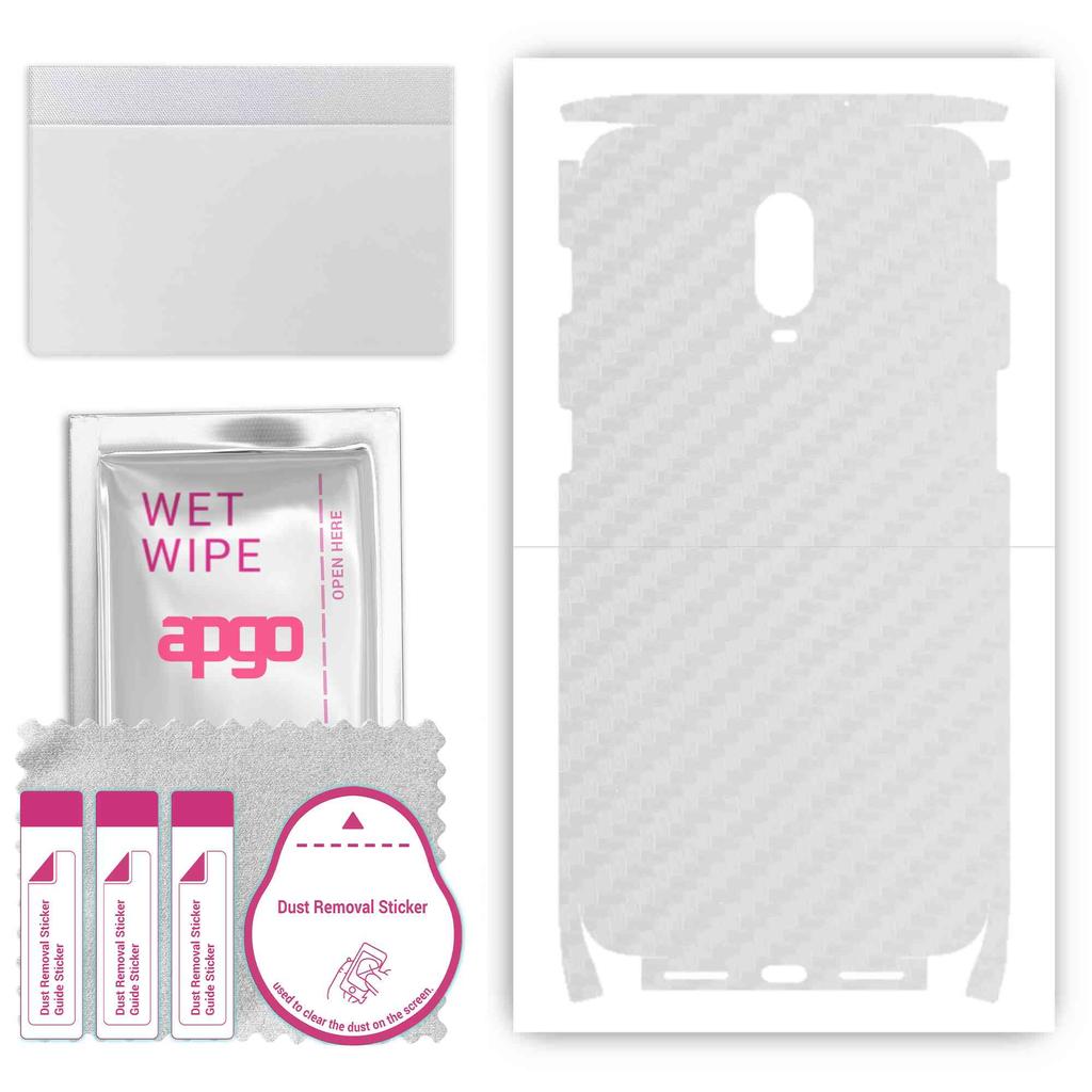 apgo Protective Skin Sticker for the back+sides compatible with OnePlus 6T, Full Wrap Film, Foil, Vinyl - Pattern Transparent Carbon