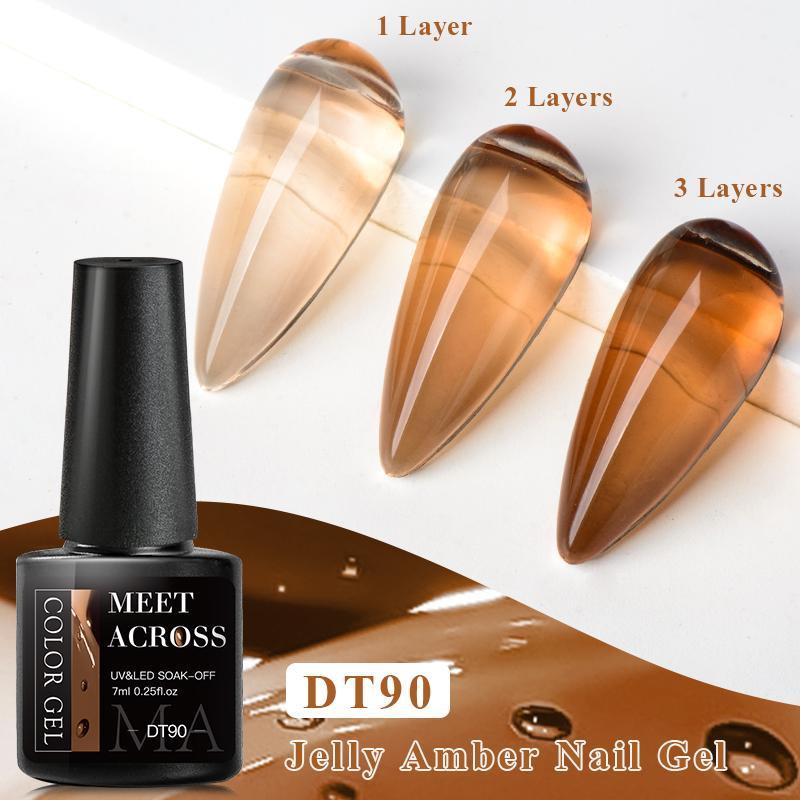 MEET ACROSS 1 Bottle 7ml Jelly Amber Gel Polish Translucent Jelly Nail Gel Manicure UV LED Semi Permanent Soak Off Nail Polish