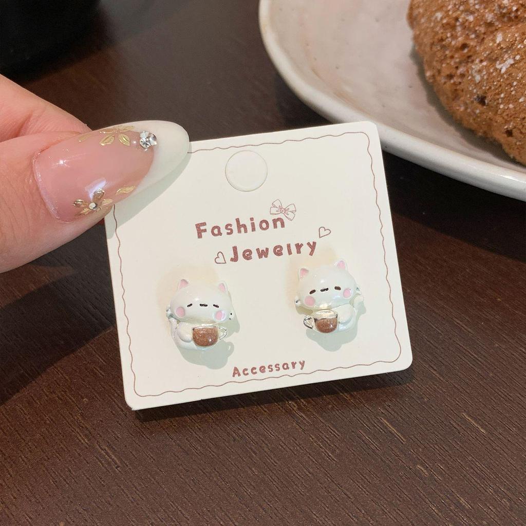 Очаровательные серьги-пусеты в виде черных котят: Серебряная игла, милый дизайн хвоста для женщин