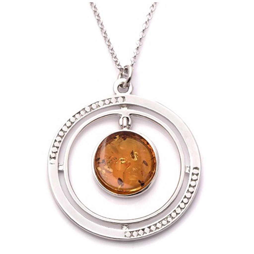 Les Trésors De Lily [Q1810] - Cognac Amber 'Inspiration' Silver Necklace (rhodium-plated) - 30 Mm