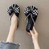 Fashion Closed Toe Half Slippers for Women Summer Wear 2025 New Bow Pearl Flat Soft Bottom Peep-Toe Slippers Women