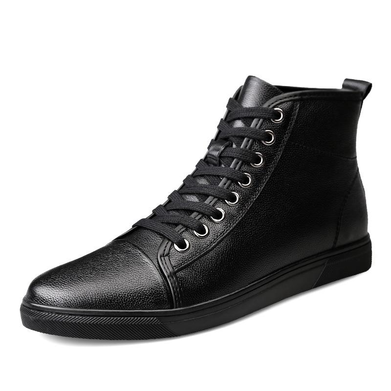 Новые модные мужские повседневные туфли из натуральной кожи, универсальные черные высокие деловые туфли, зимние мужские хлопковые туфли с бархатными ремешками