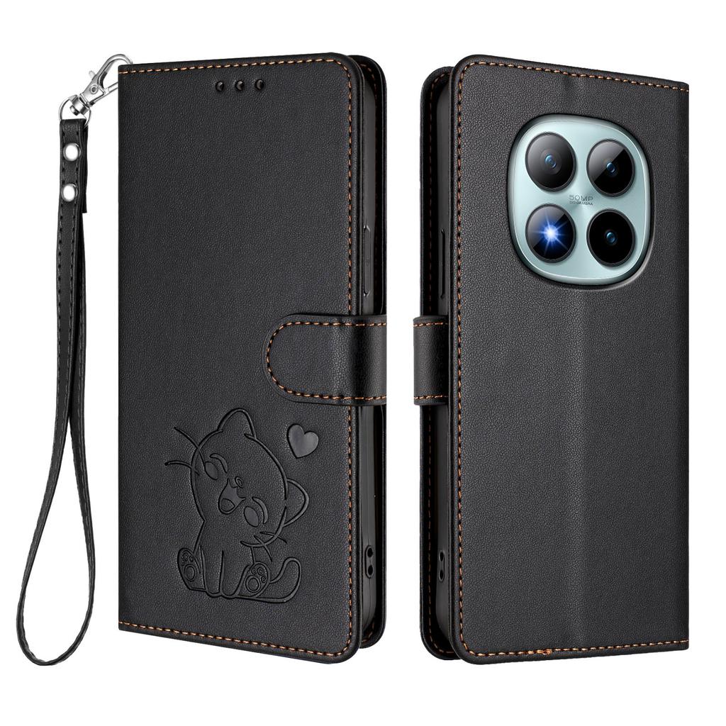 For Xiaomi Redmi Note 15 Pro+ 5G Wallet Case with Wrist Strap Love Cat Pattern Imprint Leather Phone Cover