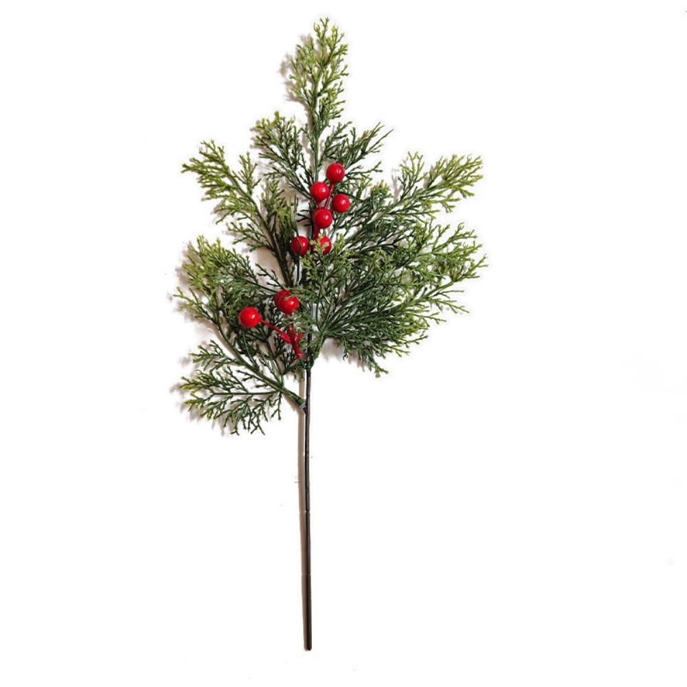 Зеленая искусственная ветка сосны, новогодняя елка, пластиковая имитация сосновых иголок, украшение для дома, праздничные атрибуты, искусственные красные ягодные листья