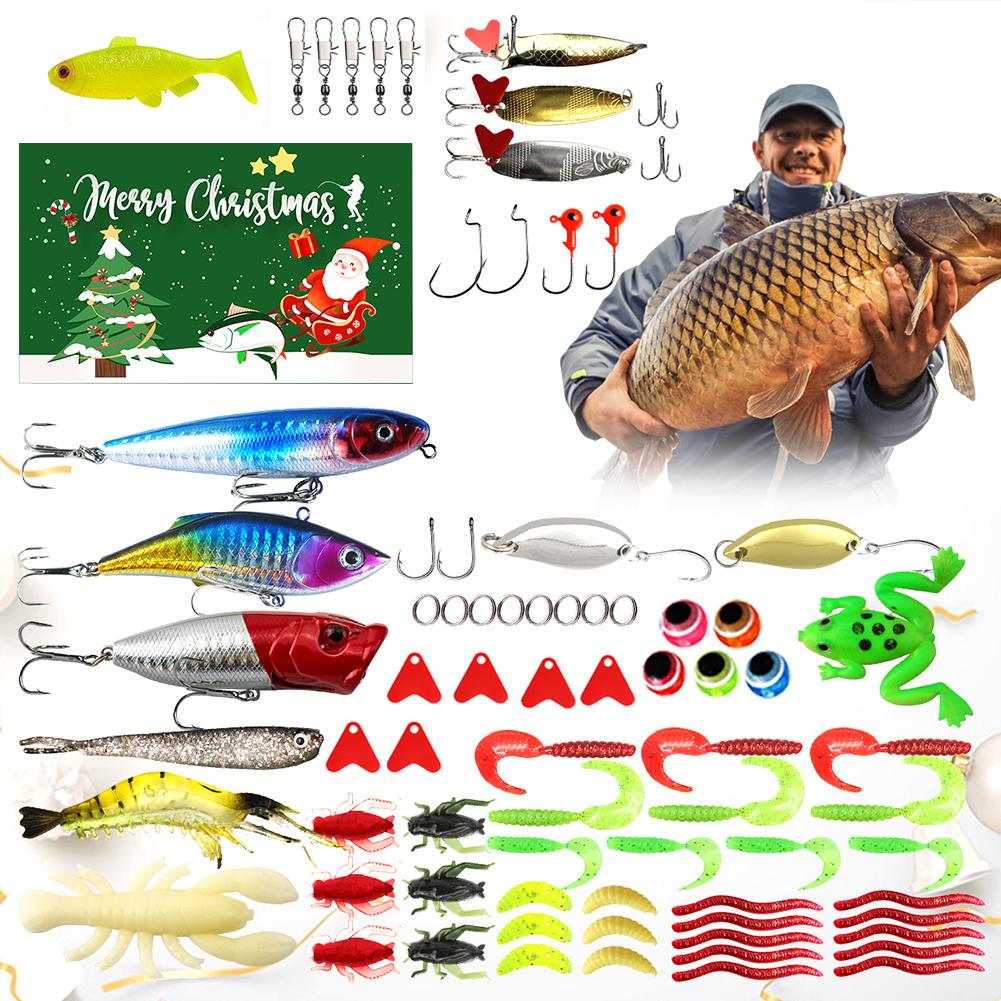 78pcs Fishing Advent Calendar 2025 Soft Lures Spoons Minnow 24 Day Fishing Lure Countdown Calendar Christmas Countdown Calendar