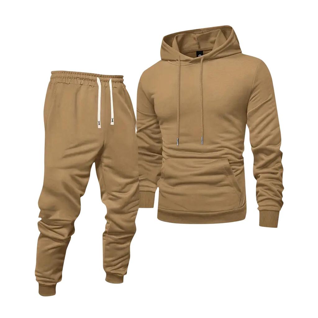 Men's Solid Color Hooded Universal Versatile Hooded Sweatshirt Sweatpants Casual Sports Suit
