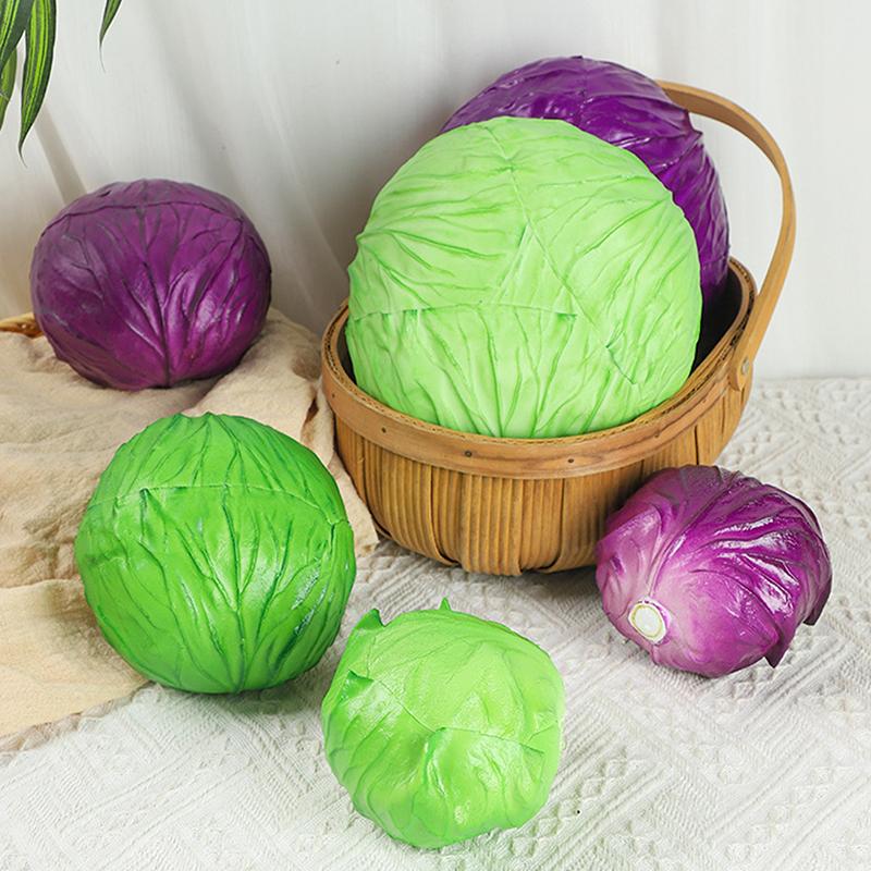 Artificial Cabbage Realistic Craft Simulation Fake Vegetable Green Purple Model for Kitchen Decor