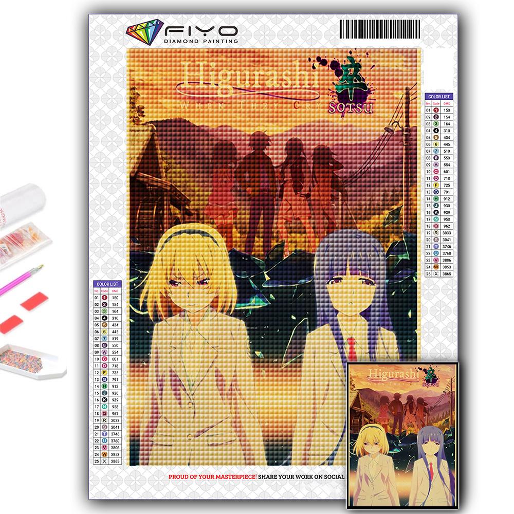 5D Алмазная картина Аниме Когда они плачут Хигураши DIY Алмазная вышивка Горный хрусталь Украшение дома