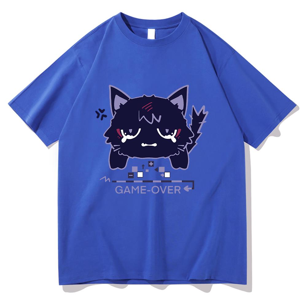 Футболка Genshin Impact Scaramouche Cat, симпатичная аниме-модная мужская/женская эстетическая футболка Wanderer, унисекс, высококачественные хлопковые футболки