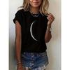 Moon Print Crew Neck T-Shirt, Casual Short Sleeve T-Shirt for Spring & Summer, Women's Clothing