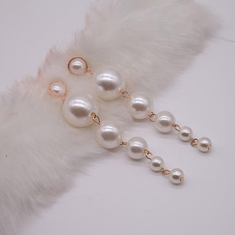Korean Fashion Big Pearl Drop Earrings Long Dangle Stud Earrings For Women Statement Jewelry Cute Accessories Aretes De Mujer