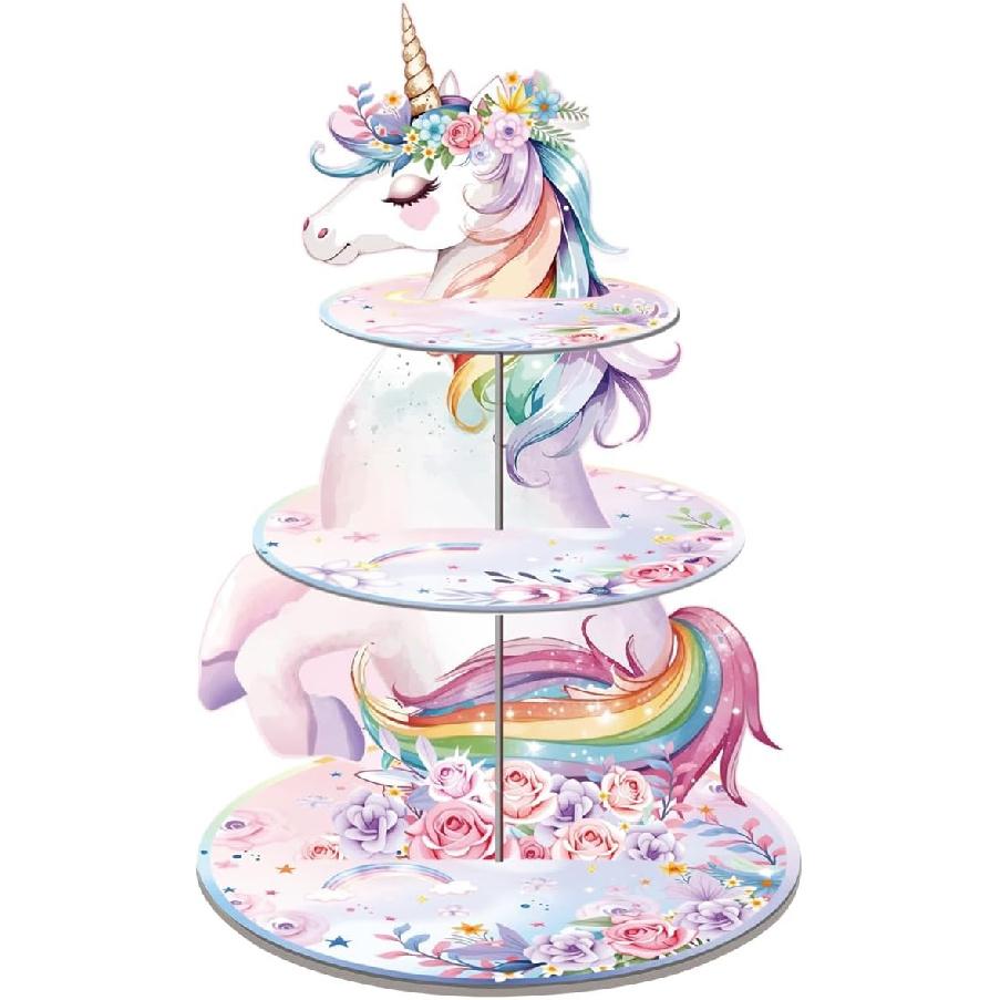 Wooden 3 Tier Cupcake Stand, Wood Style Cake Stand for Party Decorations Baby Shower Decoration, Enchanted Forest Safari Birthday Cupcake Decorations