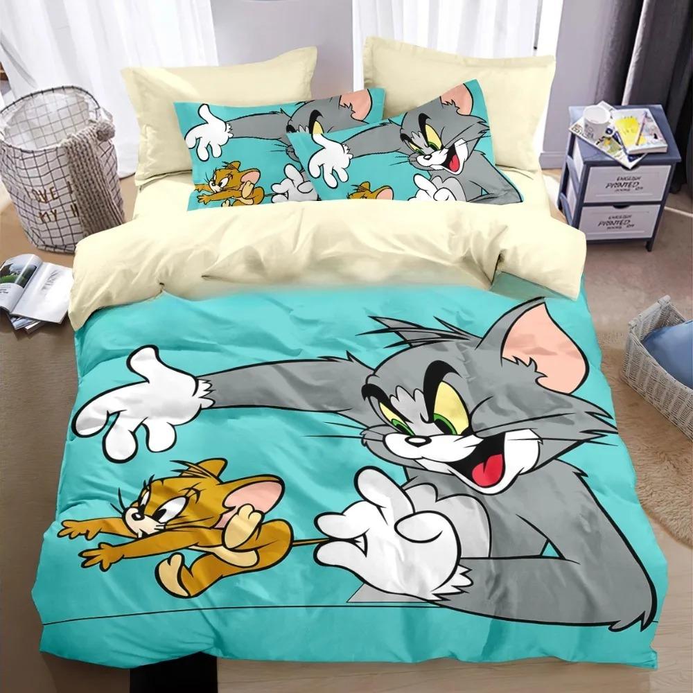 Cartoon T-Tom Mouse and Cat Bedding Set J-Jerry Duvet Cover Bed Set Quilt Cover Pillowcase Comforter king Queen Size Boys Gift