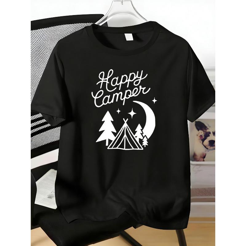 European sizes Boys' and Teen's T-shirt with Trendy Slogan and Camping Print, Short-sleeved Design, Suitable for Indoor/outdoor Casual